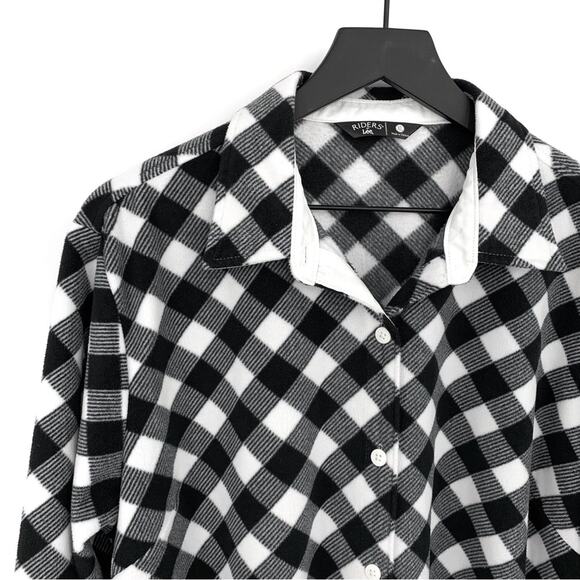 RIDERS BY LEE Fleece Button Down Shacket Black White Buffalo Plaid XL - Picture 3 of 8